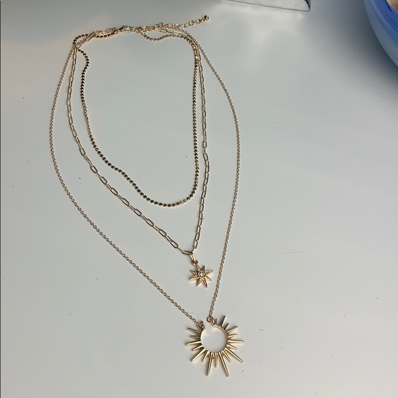Gold Tone Multi Layer Starburst Pendant Necklace - Picture 7 of 8